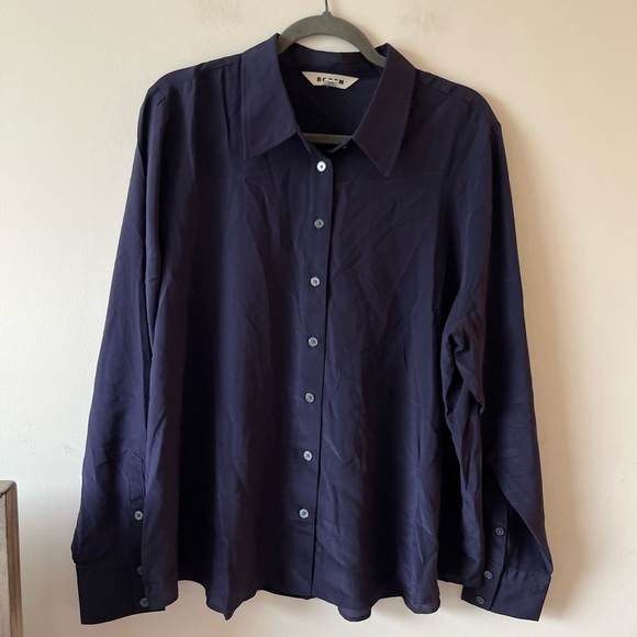 BODEN 100 % SILK Dark Blue Button-Up Shirt Size 20-22R- XL - Picture 1 of 6